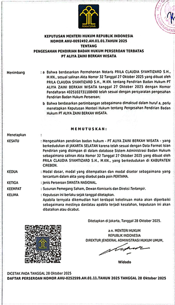 SK Pengesahan Pendirian Badan Hukum